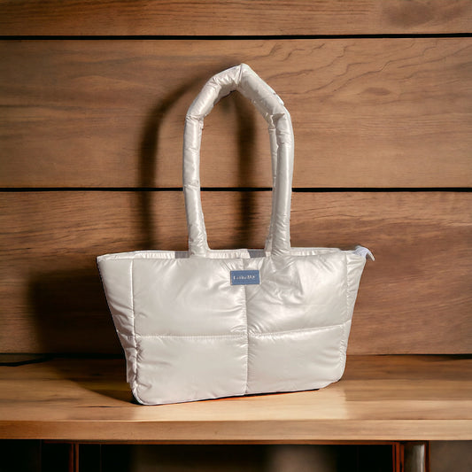 Product Card Image with detail: Winter White Puffer Tote