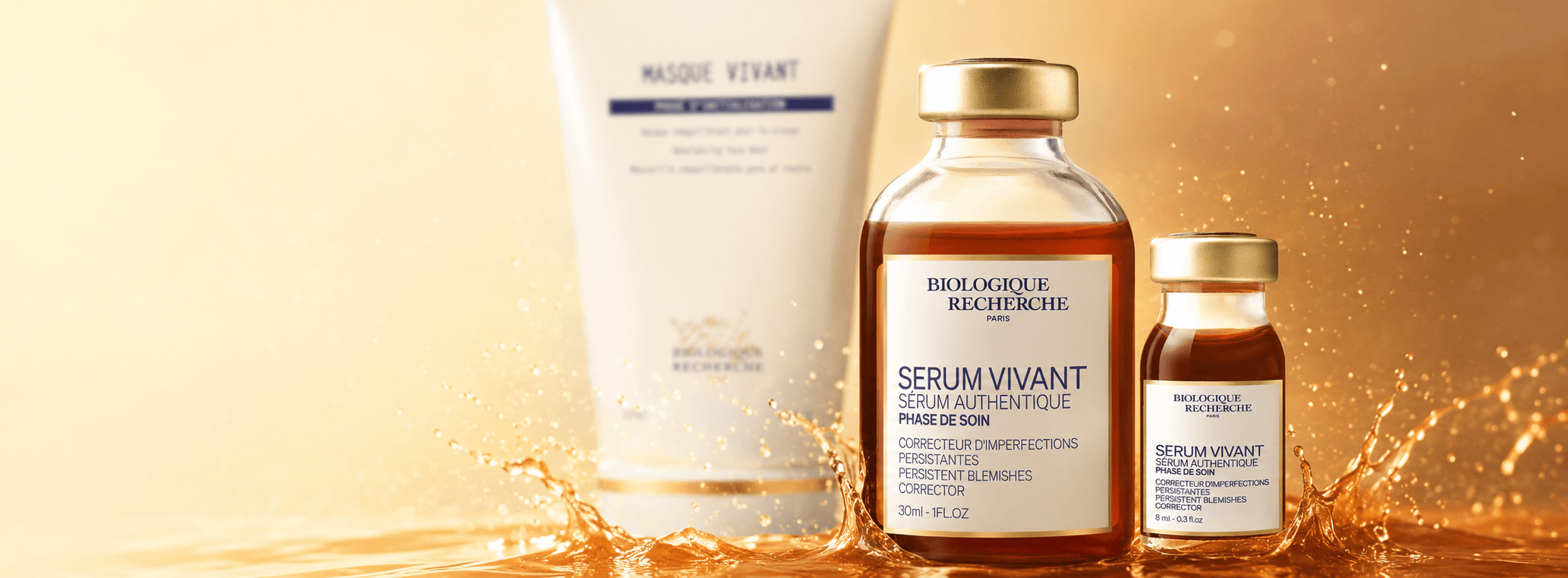 Serum Vivant bottles with Masque Vivant in the background
