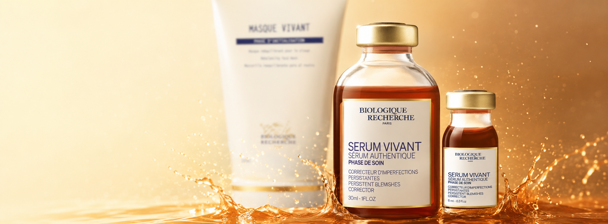 Serum Vivant bottles with Masque Vivant in the background